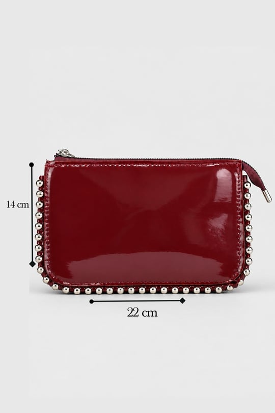 Mini Boncuklu Çanta - Bordo