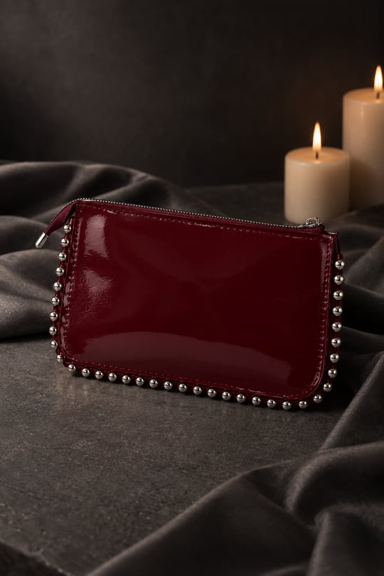 Mini Boncuklu Çanta - Bordo
