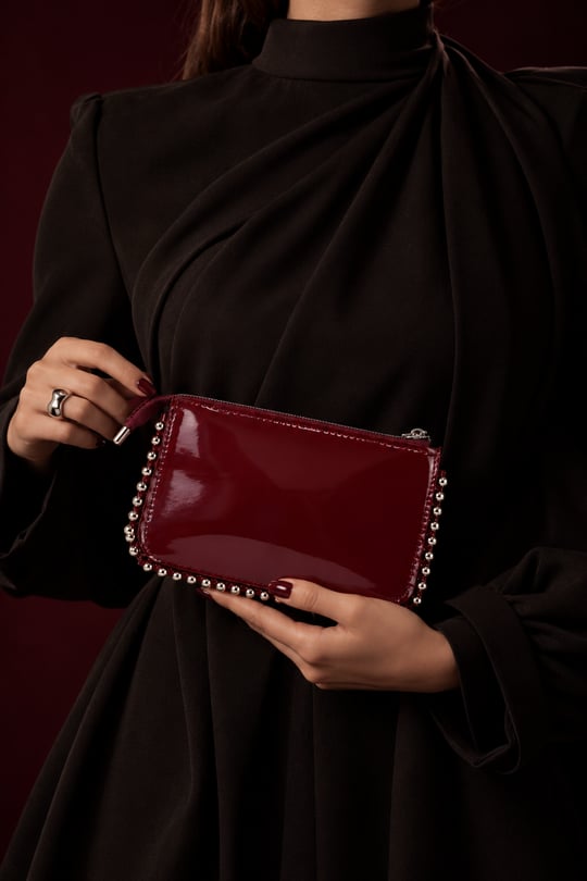 Mini Boncuklu Çanta - Bordo
