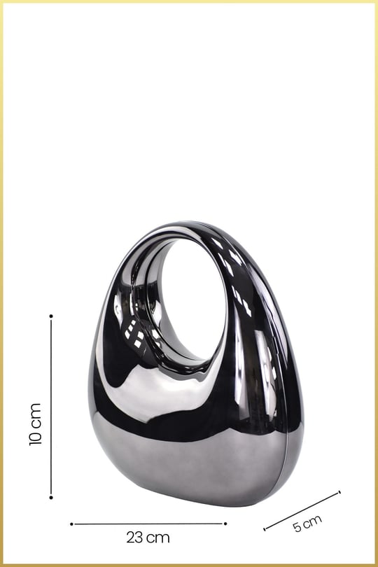 Oval Tutmalı Parlak Abiye Çanta - Antrasit (Siyah-Antrasit Yansımalı)