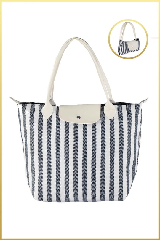 Siyah-Beyaz Çizgili Shopper Çanta ve Bordo Pia Mini Çanta Seti