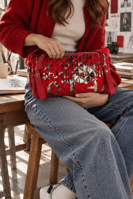Zely Kadın Baskılı Paraşüt Kumaş Silindir Model Omuz Çantası Kırmızı