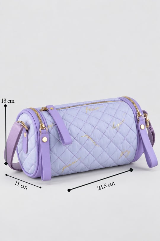 Zely Kadın Yazılı Paraşüt Kumaş Silindir Model Omuz Çantası Lila