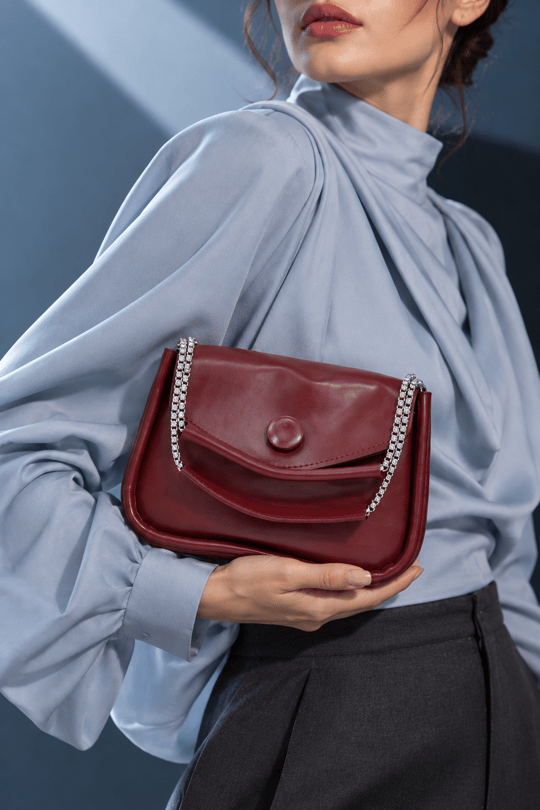 Zincir Askılı Mini El ve Omuz Çantası - Bordo