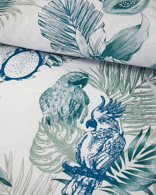 Exotic Toile Спален Комплект Двоен Памучен 200x220 см Морскосин - Зелен.