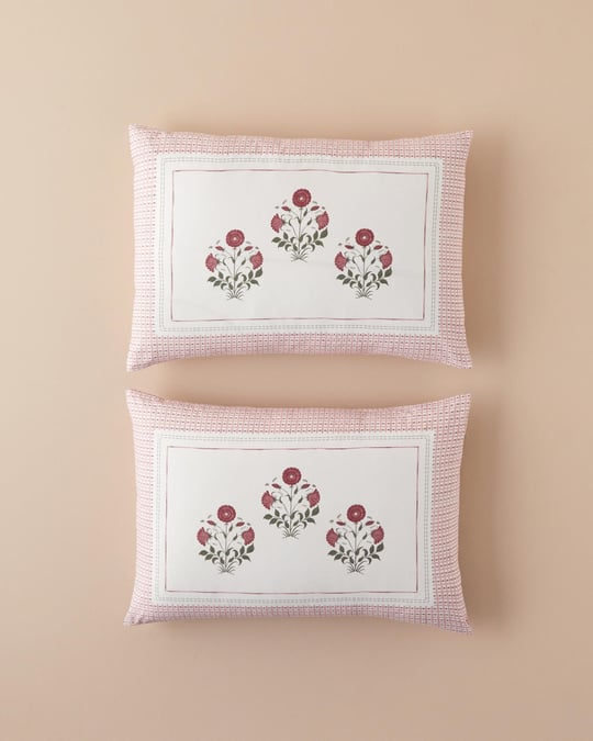 Floral Grid Калъфка За Възглавница 2 бр. Памучен 50x70 см Пепел от рози