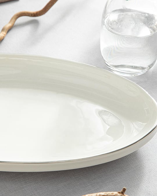 Torino Продълговата Чиния Порцелан, Сребристо, 25 Cm