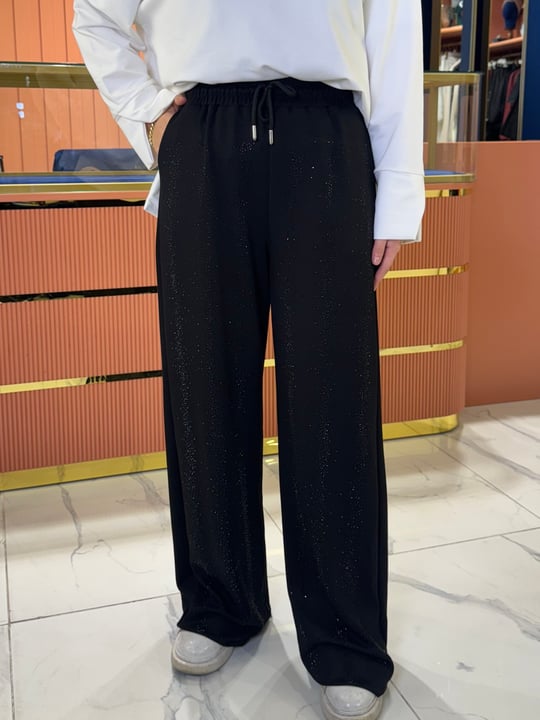 Riva Taşlı Pantolon Siyah