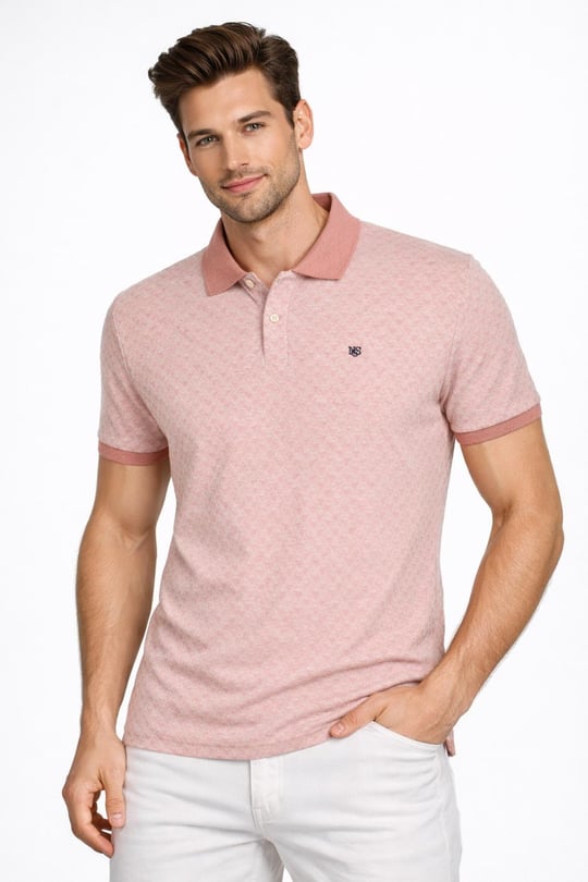Erkek Polo Yaka Tişört Desenli Sarı %100 Pamuk Slim Fit T-shirt