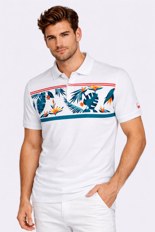 Erkek Polo Yaka Tişört Desenli Sarı %100 Pamuk Slim Fit T-shirt