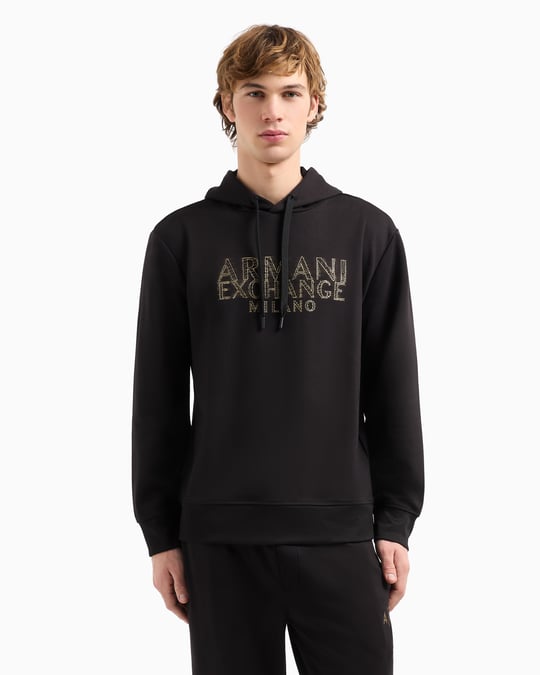 ARMANI EXCHANGE Armani Exchange Erkek Kontrast Logolu Regular Fit Kapüşonlu Pamuklu Uzun Kollu Siyah Sweatshirt XM000332 AF12269-UC001