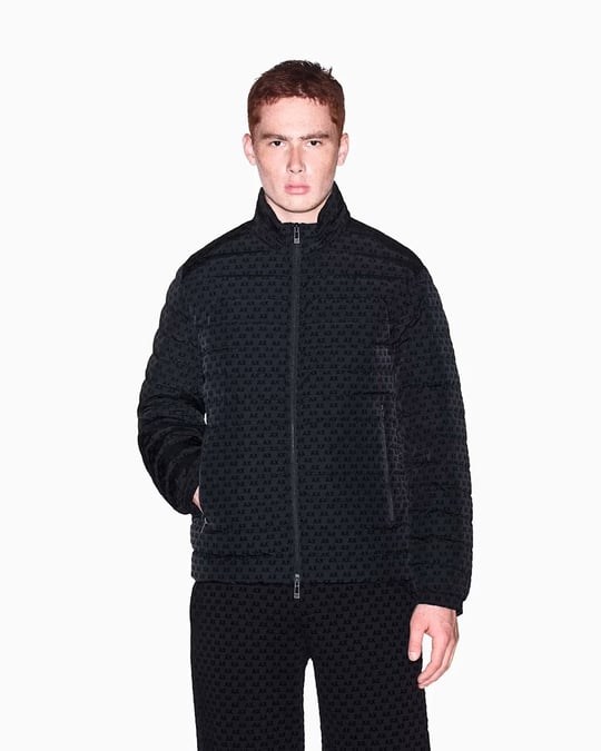 Armani Exchange Armani Exchange Erkek Uzun Kollu Logo Desenli Sıfır Yakalı Siyah Ceket XM003510 AF19870-UC001