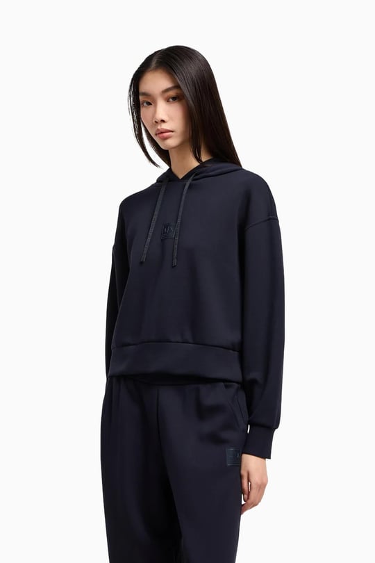Armani Exchange Armani Exchange Kadın Normal Kalıp Kapüşonlu Yaka Beli Lastikli Uzun Kollu Lacivert Sweatshirt XW000505 AF12819-UB100
