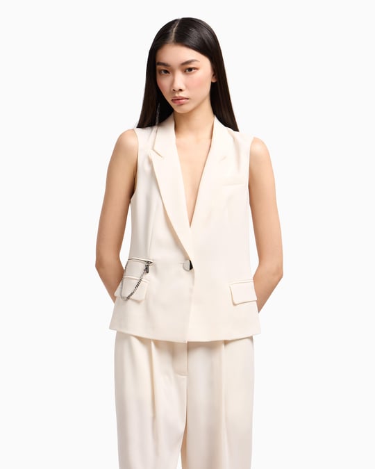 ARMANI EXCHANGE Armani Exchange Kadın Dokuma Kumaş Tek Düğmeli Çentikli Yaka Kolsuz Bej Yelek XW000435 AF12749-U1003