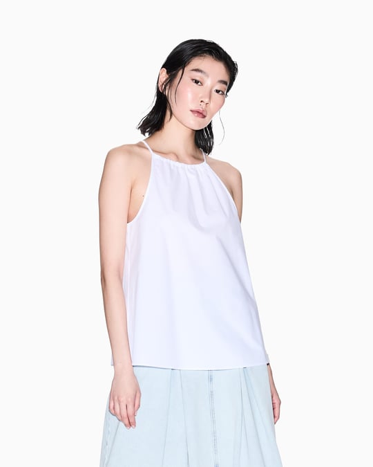 ARMANI EXCHANGE Armani Exchange Kadın İp Askılı Büzgülü Yaka Geniş Kesim Rahat Beyaz Bluz XW000195 AF12812-U0002