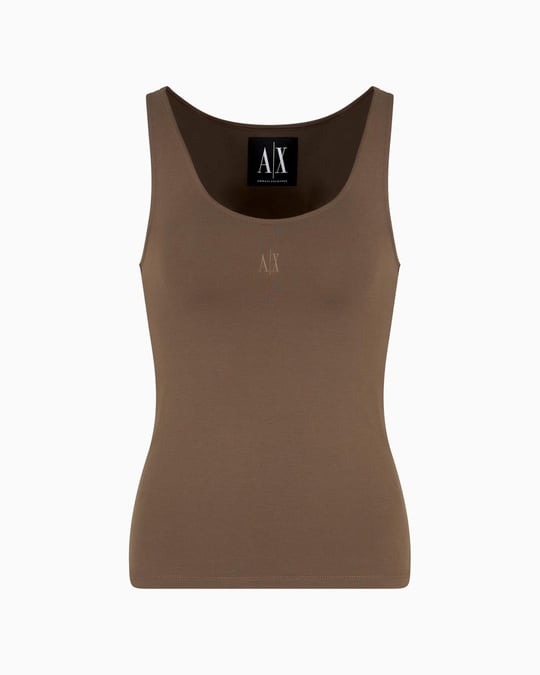 ARMANI EXCHANGE Armani Exchange Kadın Dokuma Kumaş Normal Kalıp Askılı AX Logo İşlemeli Kahverengi T-Shirt XW000829 AF13729-U6199