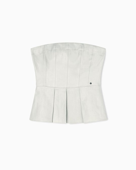 Armani Exchange Armani Exchange Kadın Straplez Yaka Dokuma Kumaş Fermuar Kapama Pileli Bej Bluz XW001984 AF21530-U6275