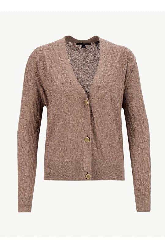 Armani Exchange Armani Exchange Kadın Normal Kalıp V Yaka AX Logo Detaylı Uzun Kollu Kahverengi Hırka XW001315 AF16619-F1039