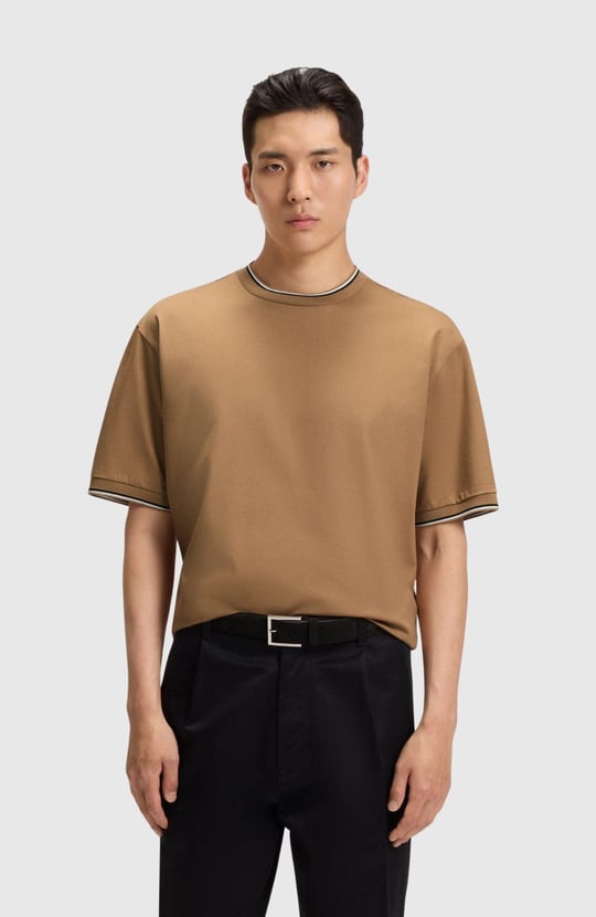 BOSS  BOSS Erkek %100 Pamuk Rahat Kalıp Yuvarlak Yakalı Kısa Kollu Bej T-Shirt 50548012-260