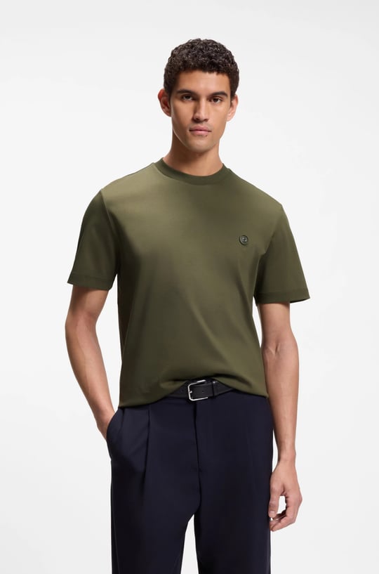 BOSS  BOSS Erkek %100 Pamuklu Yuvarlak Yakalı Kısa Kollu Koyu Yeşil T-Shirt 50555844-347