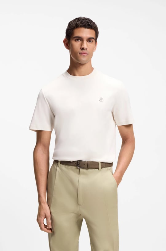BOSS  BOSS Erkek %100 Pamuklu Yuvarlak Yakalı Kısa Kollu Ekru T-Shirt 50555844-118