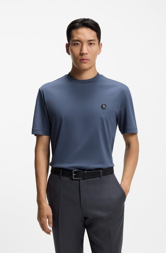 BOSS  BOSS Erkek %100 Pamuklu Yuvarlak Yakalı Kısa Kollu Mavi T-Shirt 50555844-468