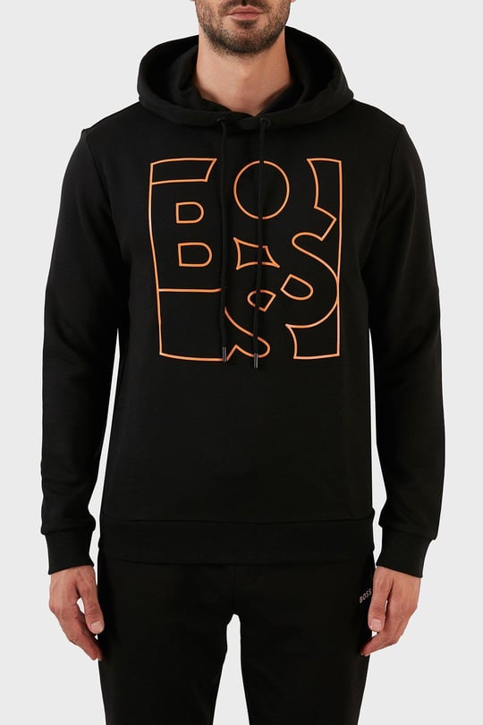 BOSS BOSS Erkek Baskılı Regular Fit Kapşonlu Siyah Sweatshirt 50477519-001