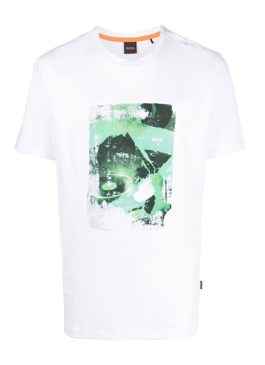 BOSS BOSS Erkek Baskılı Regular Fit Pamuklu Beyaz T-Shirt 50485165-100