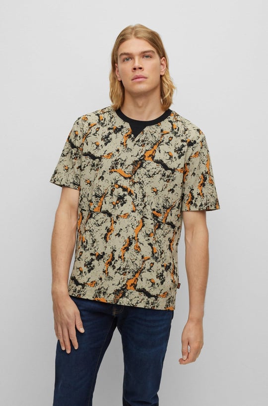 BOSS BOSS Erkek Bisiklet Yaka Baskılı Rahat Siyah T-Shirt 50476205-001