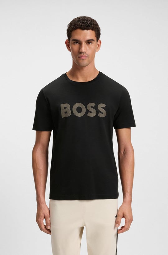 BOSS  BOSS Erkek Bisiklet Yaka Dar Kesim Kısa Kol Pamuklu Siyah T-Shirt 50543796-001