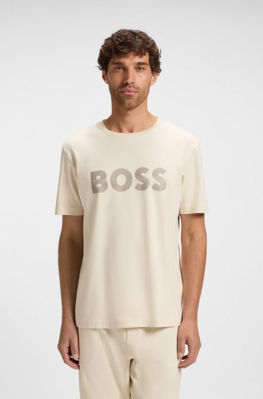 BOSS  BOSS Erkek Bisiklet Yaka Dar Kesim Kısa Kol Pamuklu Bej T-Shirt 50543796-131