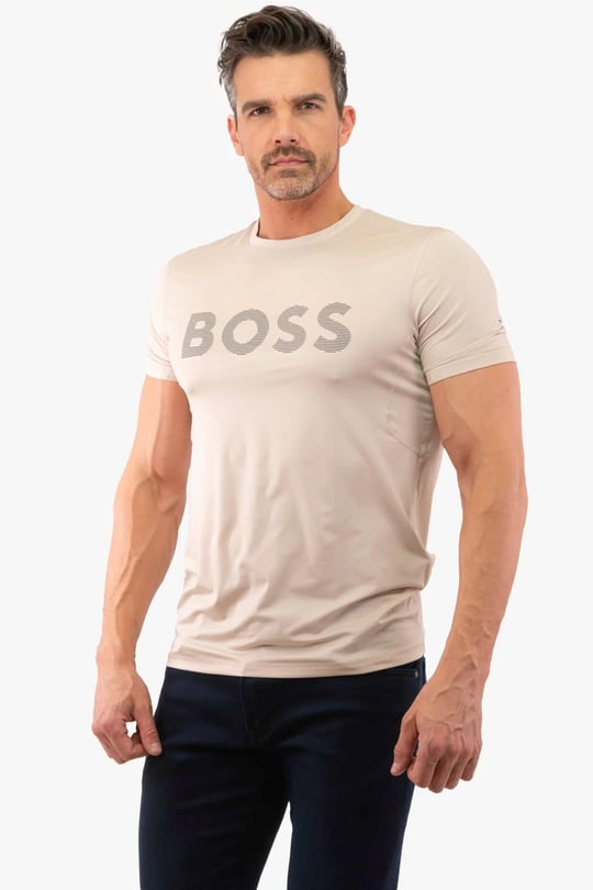 BOSS BOSS Erkek BOSS Yazılı Kısa Kollu Bisiklet Yaka Krem T-Shirt 50531244-284