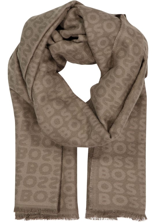 BOSS  BOSS Erkek Çift Taraflı Monogram Logolu Kahverengi1 Atkı 50518661-248