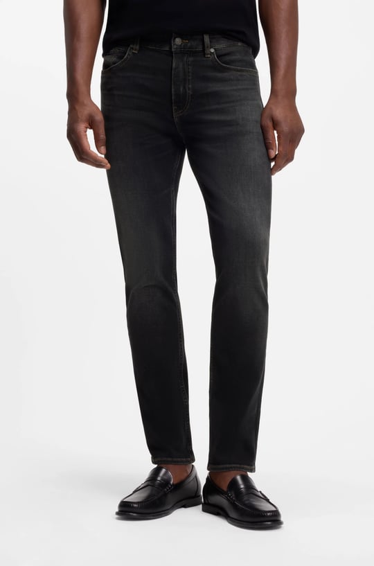 BOSS  BOSS Erkek Dar Kesim Düz Paça Esnek Pamuklu Denim Siyah Jeans 50564384-009