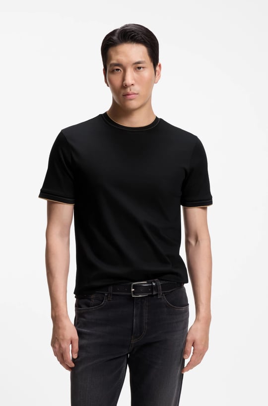 BOSS  BOSS Erkek Dar Kesim Yuvarlak Yakalı Pamuklu Kısa Kollu Siyah T-Shirt 50565570-001