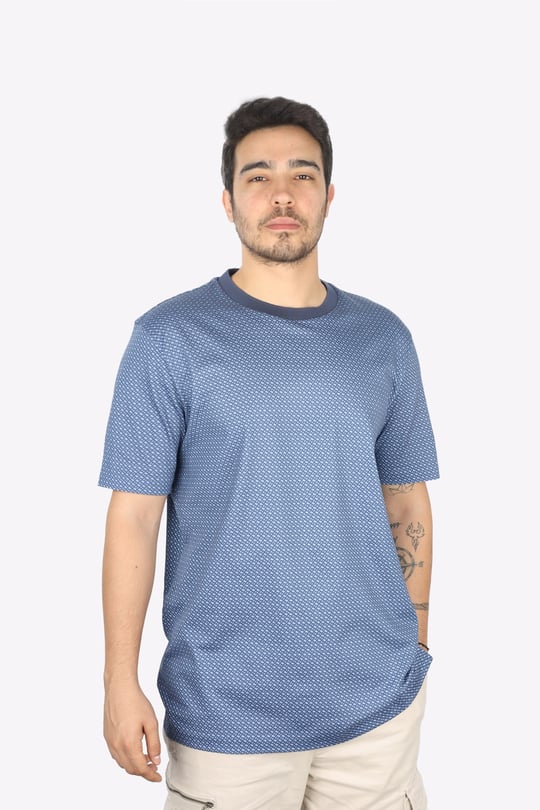 BOSS  BOSS Erkek Desenli Bisiklet Yaka Kısa Kol Lacivert2 T-Shirt 50518883-412