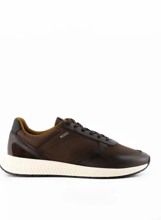 BOSS  BOSS Erkek Düşük Bilekli Ortopedik Tabanlı Logo İmzalı Kahverengi Sneaker 50568757-201