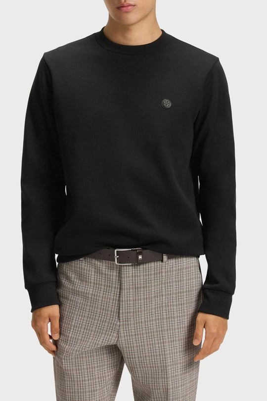 BOSS  BOSS Erkek Düz Model Bisiklet Yaka Uzun Kol Siyah Sweatshirt 50520302-002