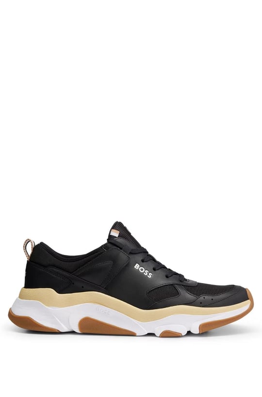 BOSS BOSS Erkek Fileli Şerit Logolu Bağıcıklı Siyah-Beyaz Sneaker 50493205-001