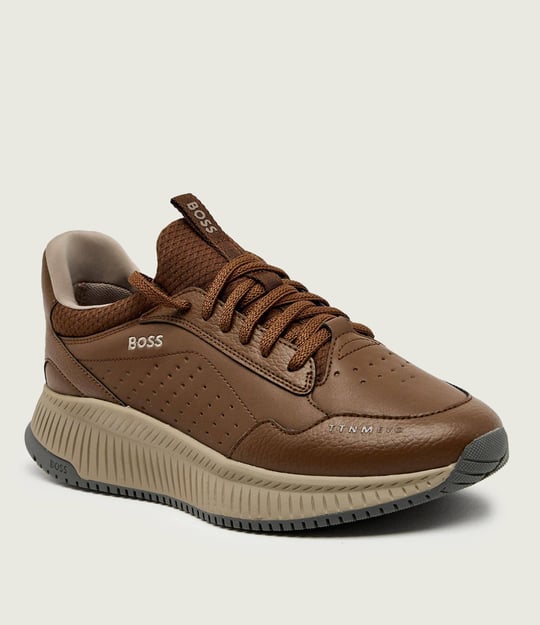 BOSS  BOSS Erkek Kalın Topuk Deri Bağcıklı Rahat Taban Kahverengi Sneaker 50553207-205