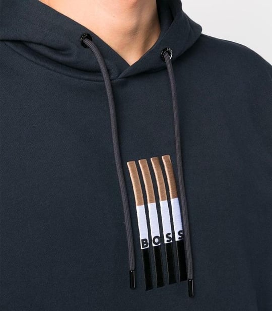 BOSS BOSS Erkek Kapşonlu Yaka Regular Fit Pamuklu Uzun Kollu Lacivert Sweatshirt 50481751-404
