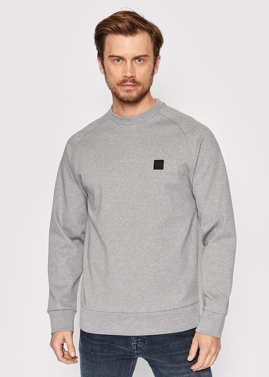 BOSS BOSS Erkek Logo Baskılı Bisiklet Yaka Normal Kesim Gri Sweatshirt 50467156-041