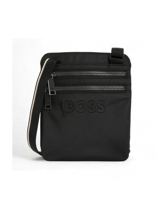 BOSS  BOSS Erkek Logo Kabartmalı Fermuar Bölmeli Uzun Askılı Siyah Omuz Çantası 50567761-001