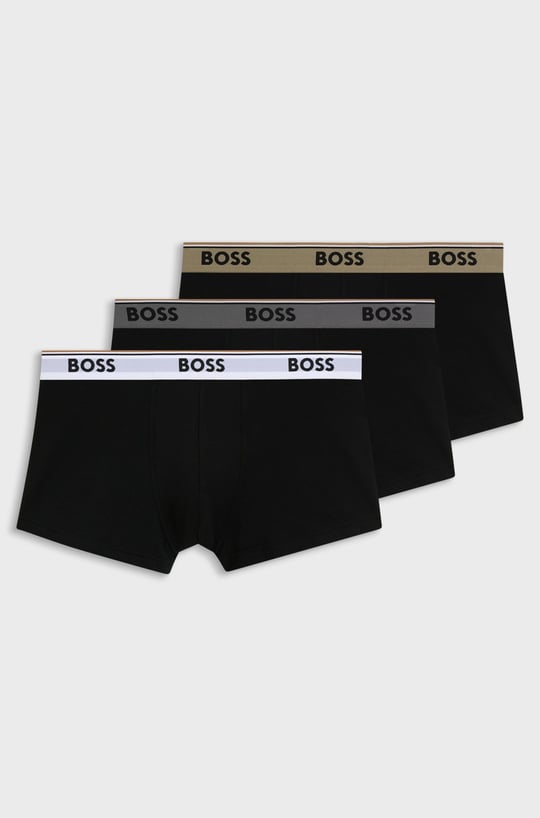 BOSS  BOSS Erkek Logolu Bel Bantlı Esnek Pamuklu Üçlü Paket Siyah Boxer 50554693-004