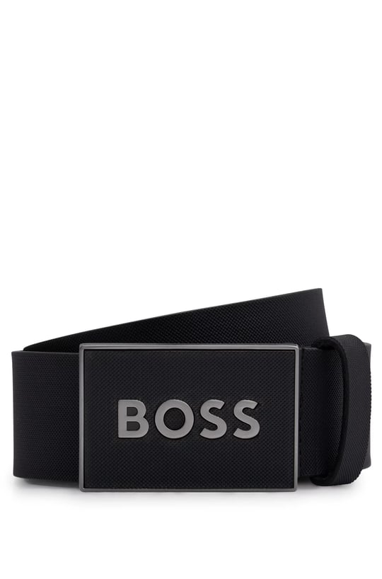 BOSS BOSS Erkek Marka Logolu Deri Günlük Kullanım Siyah-Gümüş Kemer 50471333-004