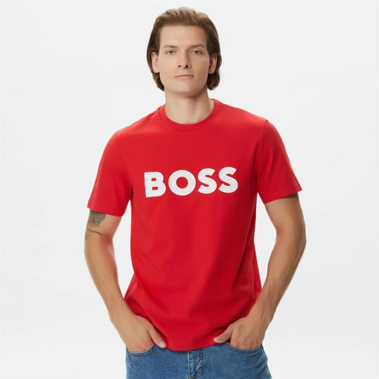 BOSS BOSS Erkek Marka Logolu Kısa Kol Yuvarlak Yaka Kırmızı T-Shirt 50486200-628