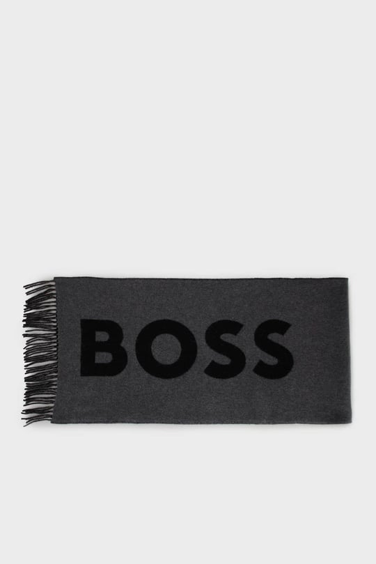 BOSS  BOSS Erkek Monogram Logo Desenli Kontrast Püsküllü Gri Şal & Eşarp & Fular 50527099-032