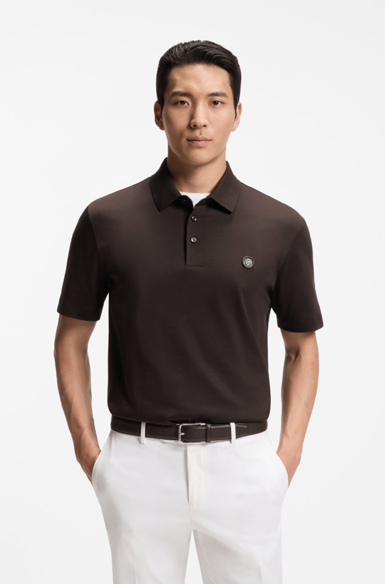 BOSS  BOSS Erkek Monogram Logo Kabartmalı Normal Kalıp Yumuşak Pamuklu Kısa Kollu Kahverengi Polo Yaka T-Shirt 50555829-207