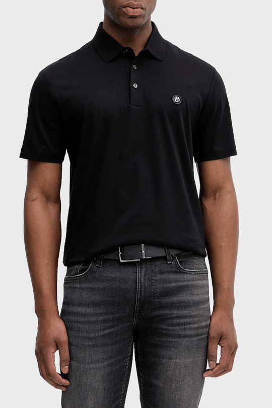 BOSS  BOSS Erkek Monogram Logo Kabartmalı Normal Kalıp Yumuşak Pamuklu Kısa Kollu Siyah Polo Yaka T-Shirt 50555829-001