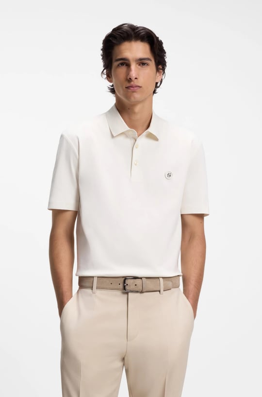 BOSS  BOSS Erkek Monogram Logo Kabartmalı Normal Kalıp Yumuşak Pamuklu Kısa Kollu Ekru Polo Yaka T-Shirt 50555829-118